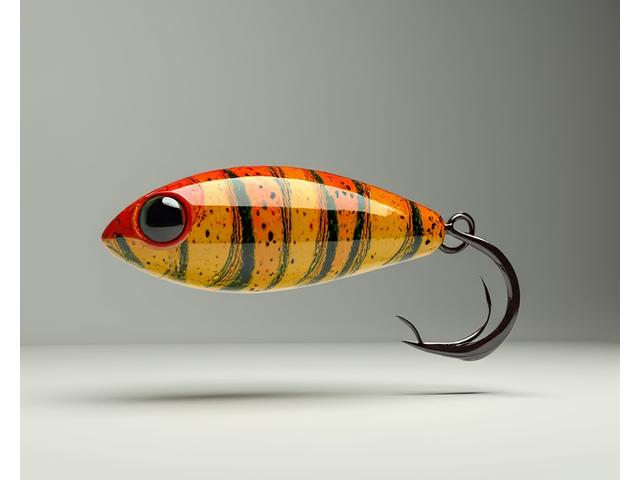 3D rendered preview of a custom forged fishing lure with Fire Tiger pattern